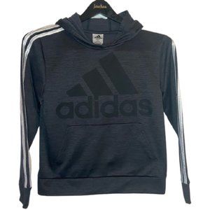 Adidas Hoodie Sweater Girls Black Sweatshirt White Stripe Size Medium 10/12